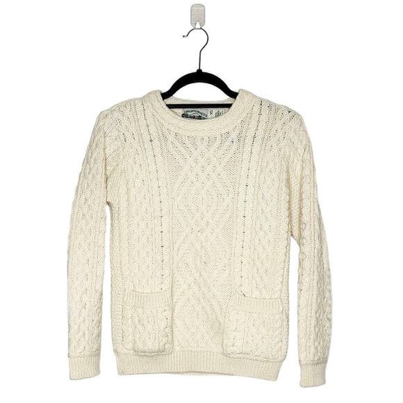 Aran Crafts Cable Knit Wool Sweater Women's Made in Ireland Cream XS - Picture 1 of 3